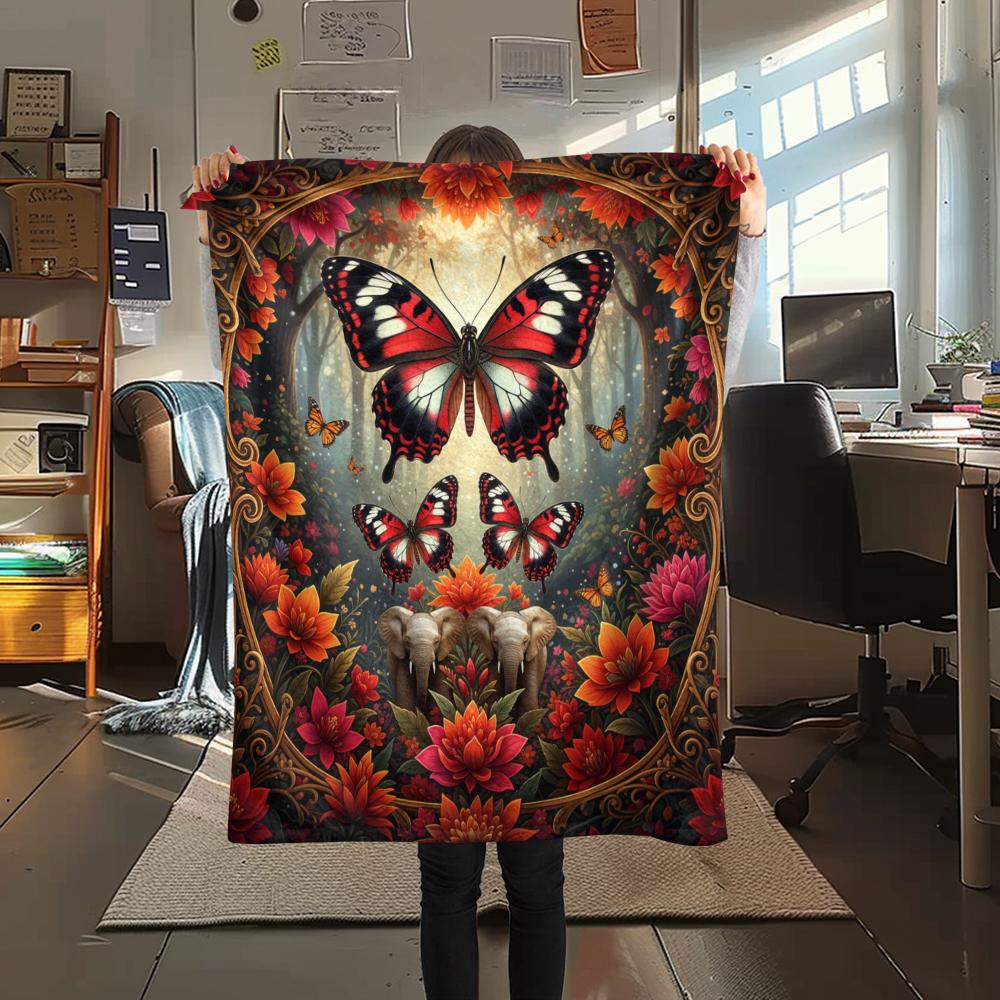 1PC 3D Butterfly Print Flannel Blanket, High Quality All Seasons, Home Decor, Warmth and Comfort, Perfect for Christmas Gifts