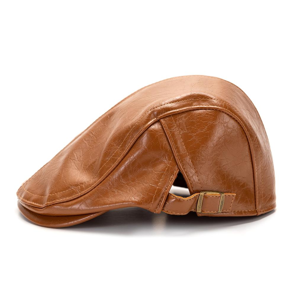 Forward Hat Men And Women Autumn And Winter Personality Retro Pu Cap Old Man Leather Hat Beret Newsboy Painter Peaked Cap