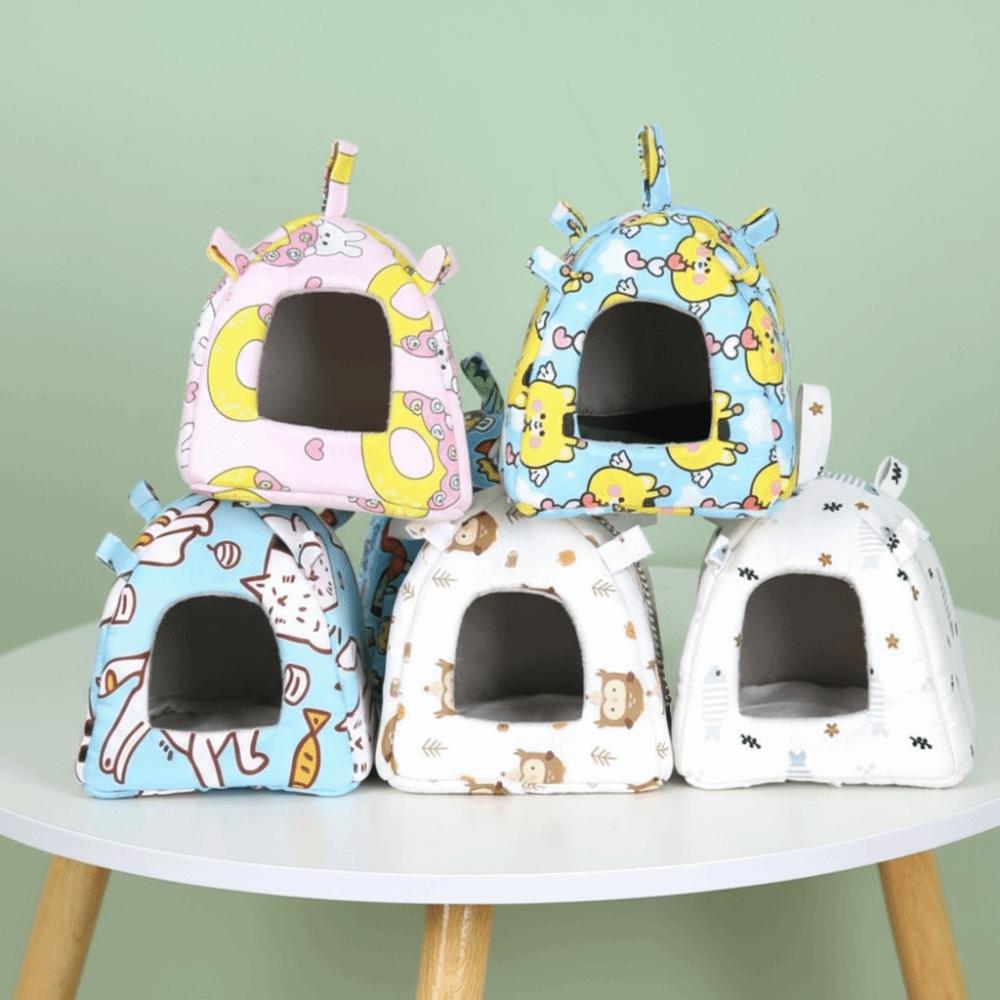 Cute Warm Parrot Hanging Hammock Print Design Fleece Hamster Cage Nest with Mat Cartoon Bird Hidden Bed Autumn Winter