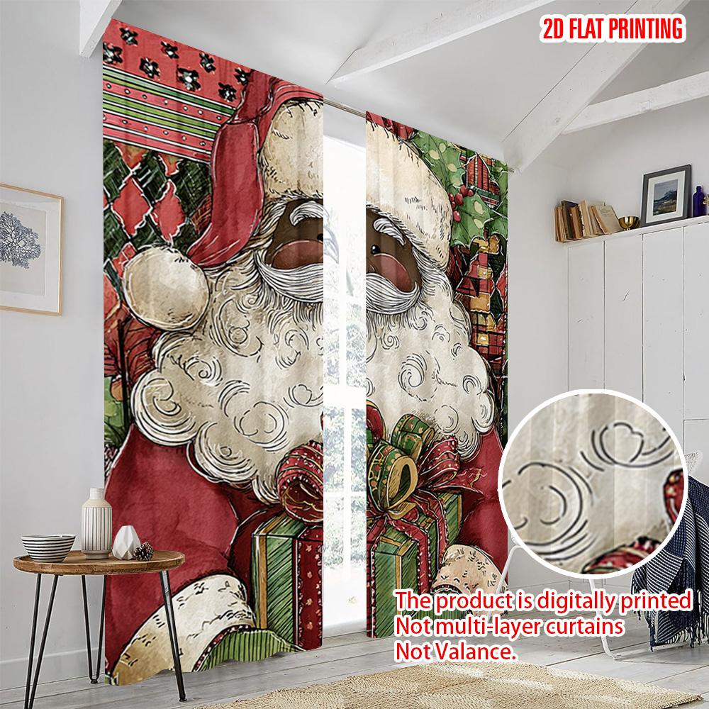 2pcs,2D Plane Printing Curtain Popular Santa Claus with Presents Versatile Durable Polyester (without Rod) Versatile All Perfect