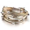 Women's Fashion Rhinestone Leopard Print Multi-Layer Magnetic PU Leather Bracelet