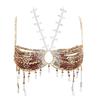 Collana pettorale a imbracatura con perle finte e perline, catena per il petto per feste da donna, spiaggia, nappe di cristallo, gioielli per il corpo, Bralette, Crop Top