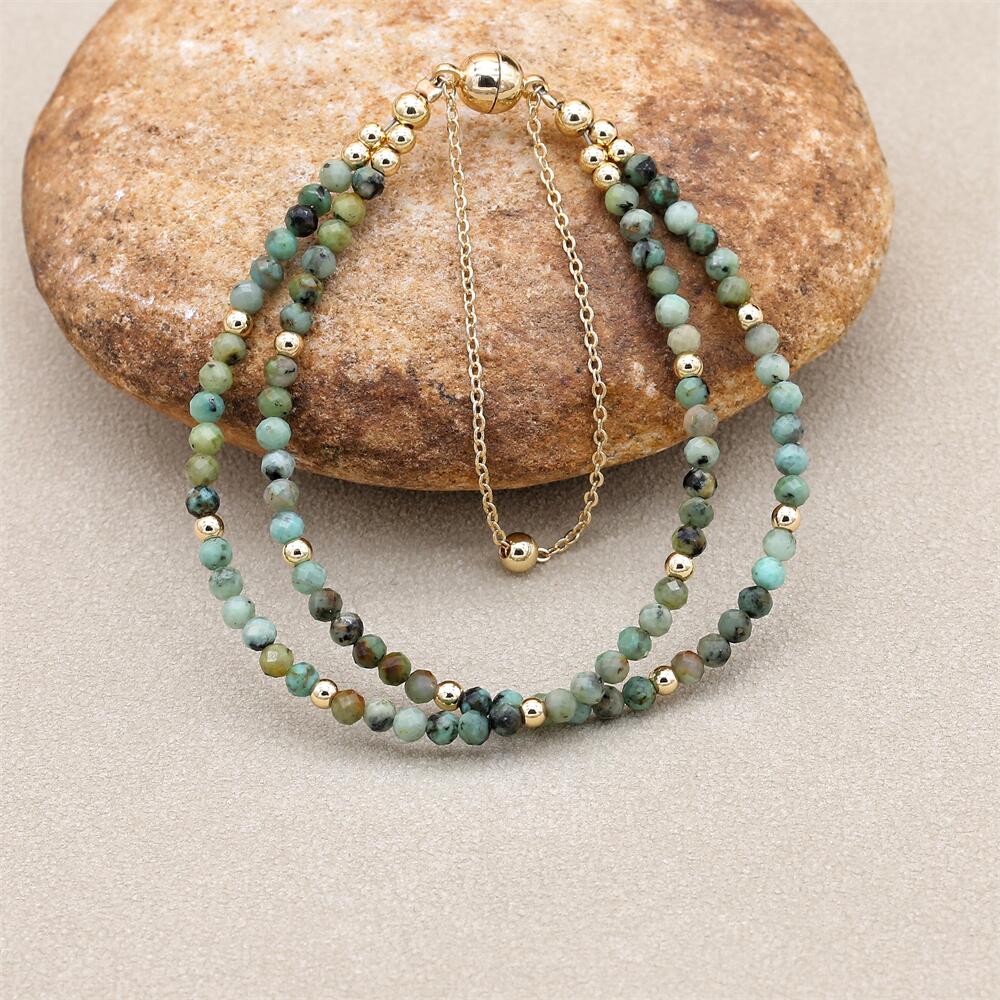 3MM Double Layer Africa Jasper Beads Magnetic Strand Bracelets & Bangles Elegant Beaded Bracelet Women Fashion Jewelry Gifts