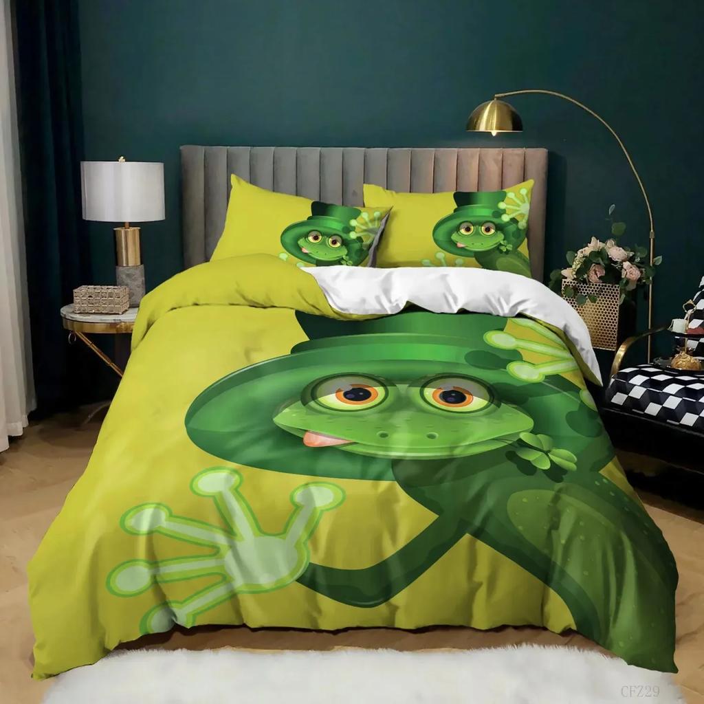 Top Frog Duvet Cover Set King Size Funny Frog Tropical Amphibian Bedding Set 3D Tropical Nature Animal Polyester Quilt Cover