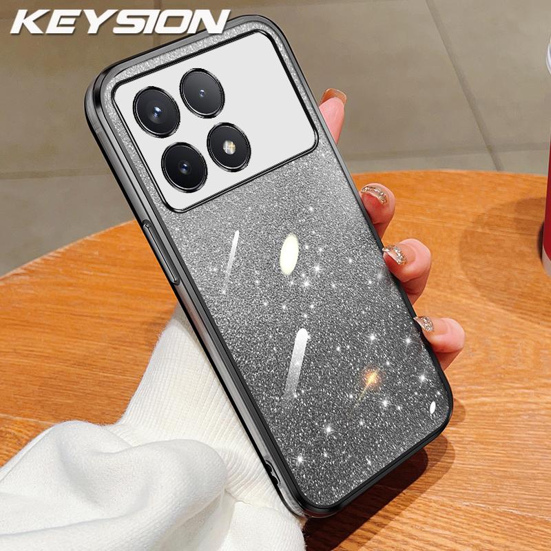 KEYSION Luxury Plating Glitter Phone Case for Xiaomi POCO F6 Pro Transparent Soft TPU Shockproof Back Cover for POCO F6 Pro