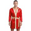 Mens Satin Hooded Cloak Shiny Trim Open Front Belt Boxing Robe