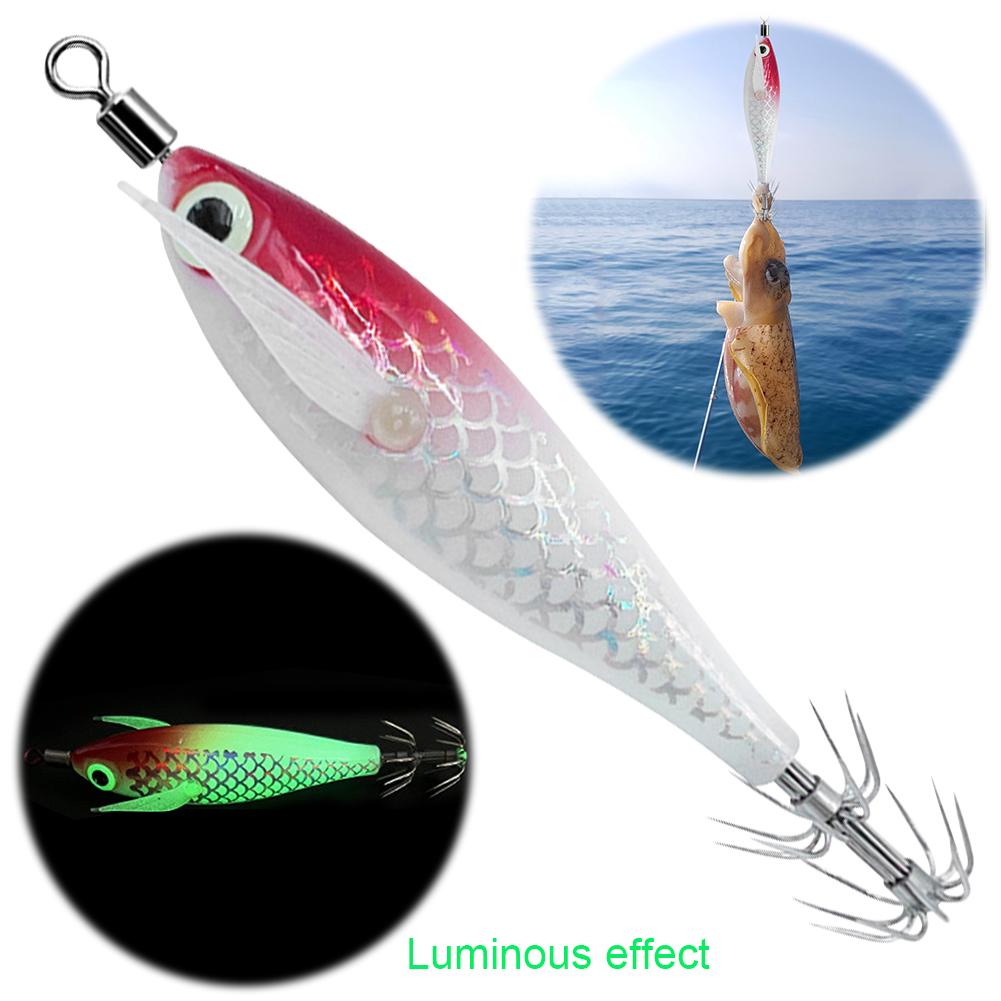 5-20pcs Luminous Squid Jigs Luminous Squid Hook Cuttlefish Attracting Lure Double Hook Squid Jigs Lure Luminous Wood Shrimp Lure