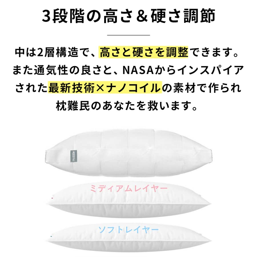 Nuzzle Pillow, Semi-Customizable, Hotel Pillow for a Restful, Comfortable Sleep, 3 Adjustable Height and Firmness Settings, Fit, Breathability, Shape