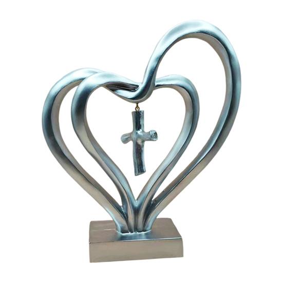 Enfeite de Mesa Base Estável Formato de Coração Figura de Resina Decoração de Mesa com Poema Sentimental São Precisos Três para o Casamento Presente de Aniversário de Casamento