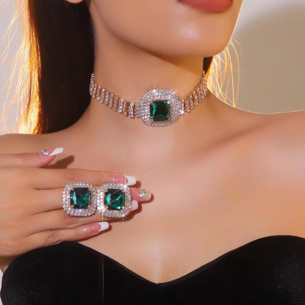 Luxury Rhinestone Necklace & Earrings Set for Women - Perfect Bridal Wedding Jewelry