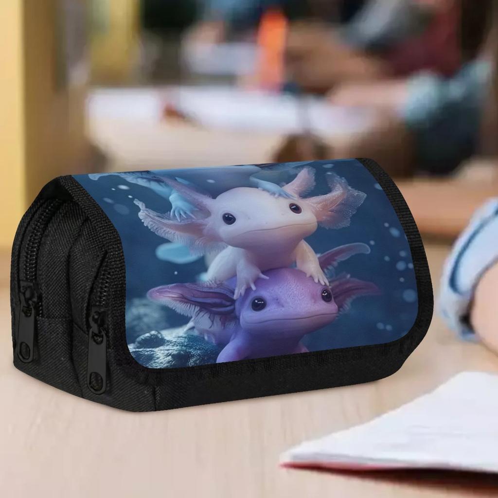Packing Organizers 1pc Double Layer Flip Pencil Case - Stack of Axolotls, Large Capacity, Portable Polyester Pen Storage Bag with Zipper Closure, Idea