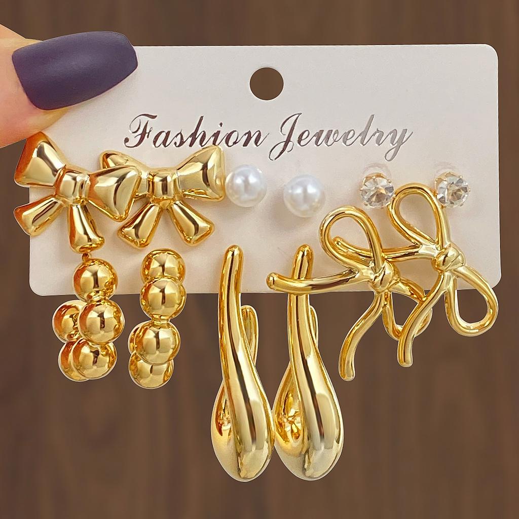 New European and American style bowknot earring and stud set A set of stylish and sophisticated earrings with a unique design