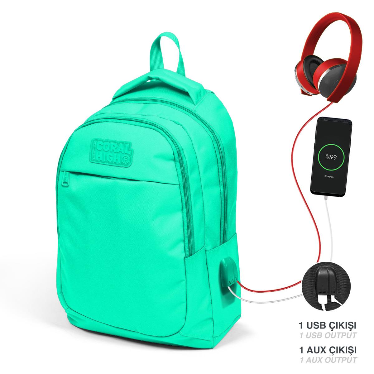 

Школьный рюкзак Coral High Kids Water Green с тремя отделениями USB 24309