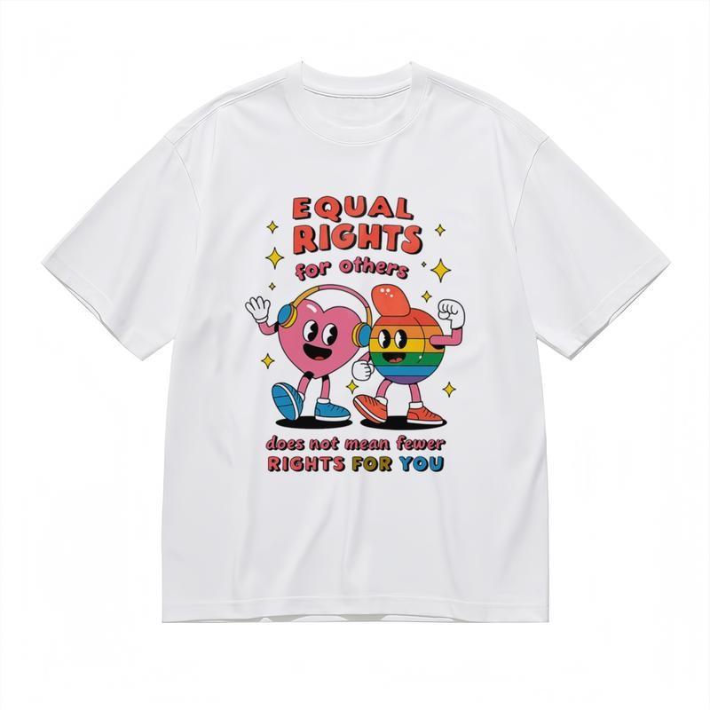 

Men s Breathable Classic T-Shirt Rights Message With Colorful Characters Tee 4XL