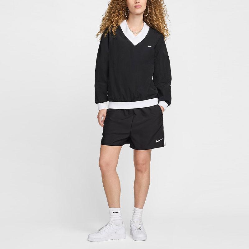 Nike Sportswear Essentials Color Block Loose Lightweight Knit V-Neck Sweatshirt Women Tops Black White FV7649-010