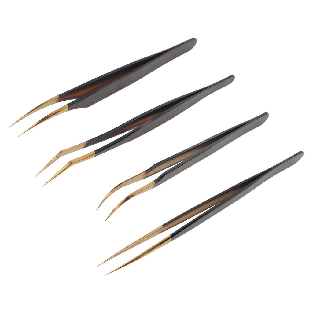 4pcs Eyelashes Extension Tweezer Curved Straighted Tip Stainless Steel False Eyelashes Applicator