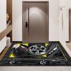 Black Tuned JDM Coupe Yellow Accent Comic Print Area Rug Non‑Slip Rectangular Floor Mat Auto Fan Decor for Gaming Bedroom Living Room