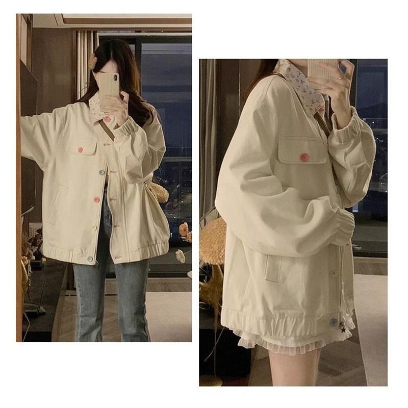Cute Ruffle Collar Jacket For Women Oversized Casual Button Up Coat