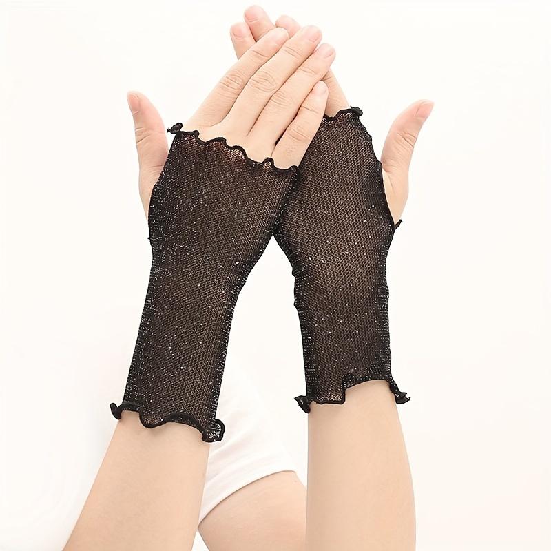 1 Pair Women Mesh Fingerless Gloves Shiny Glitter Elastic Half Finger Arm Sleeves 1 pair(2pcs) чёрный