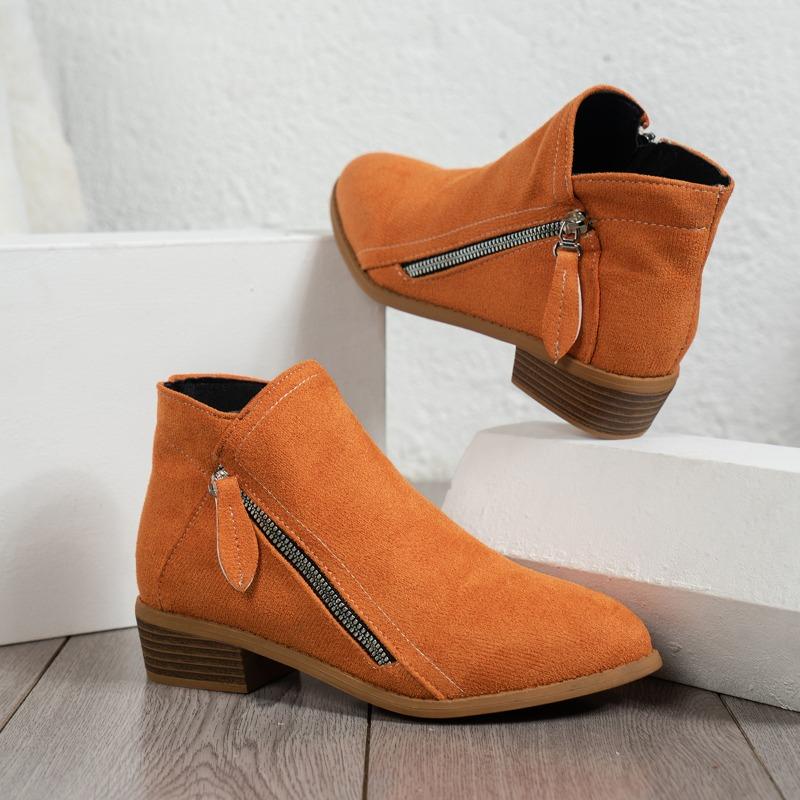 

Женские короткие сапоги с острым носком, толстый каблук, молния сбоку, толстый каблук, женские сапоги 39 оранжевый