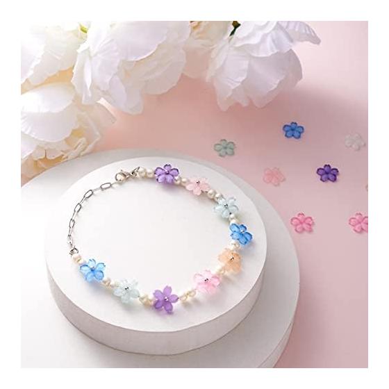 Beadthoven Approx. 50pcs Mixed Color Cherry Blossom Resin Beads Flower Spacer Beads Cute Floral Charms for Jewelry Making DIY Crafts Earrings