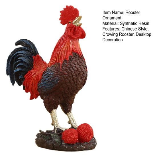 Crowing Rooster Figurine Chinese Style Cock Resin Statue Farm Animal Sculpture Home Office Desktop Decoration Ornament