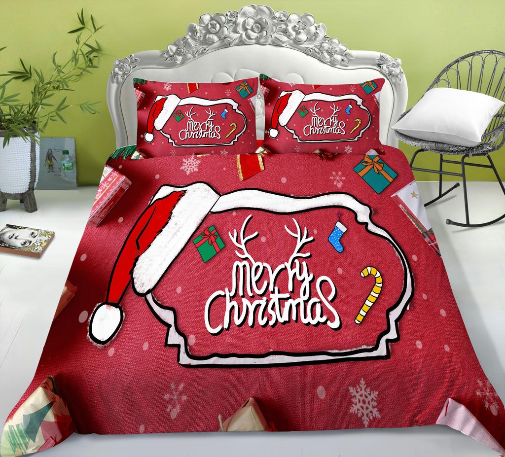 Christmas Quilt Cover Pillowcase Three-Piece Children'S Holiday Gift Cartoon Digital Printing Polyester