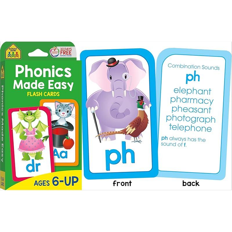 

School Zone Reading 4Pack Flash Cards Ages 4+, Kindergarten, 1st Grade, Sight Words, Phonics Made Easy, Word Families, Picture Words, HighFreque