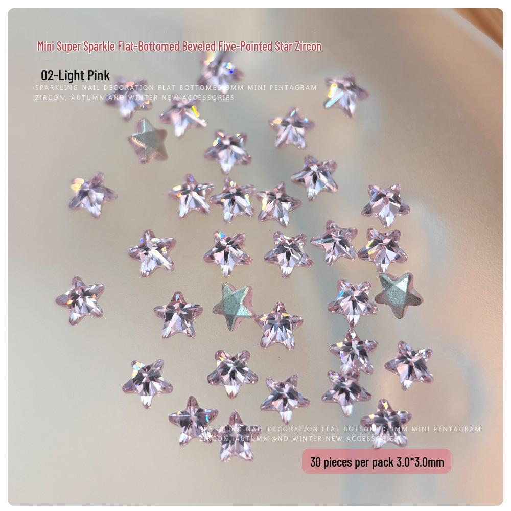 3mm Pentagram Zirconia Nail Art Decorations: Super Sparkling Christmas Stars, Flat Back Rhinestones, DIY Press-On Nail Accessories