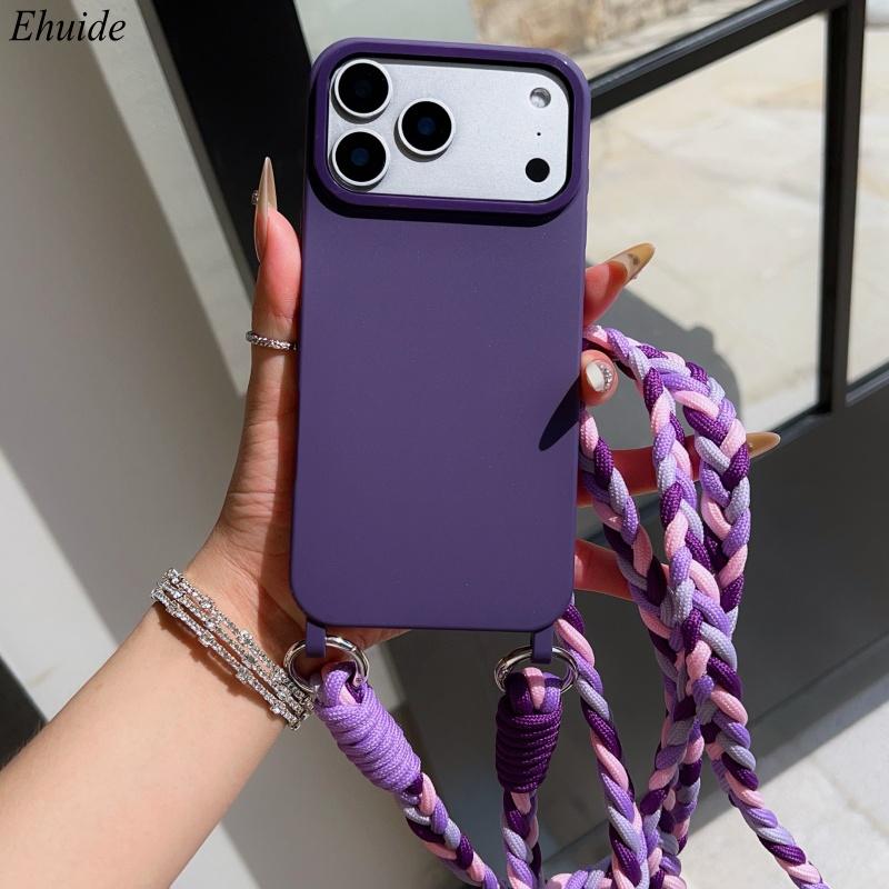 Shockproof Lanyard Case For iPhone 17 Pro Max 14 12 11 13 15 16 Plus Air Candy Crossbody Neck Cord Braid Strap Soft TPU Cover