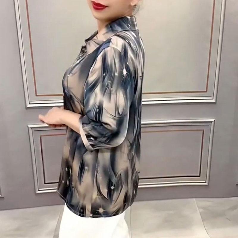 Stylish Vintage Printed Shirt Women's Clothing Commute Single-breasted Spring Summer Casual 3/4 Sleeve Turn-down Collar Blouse