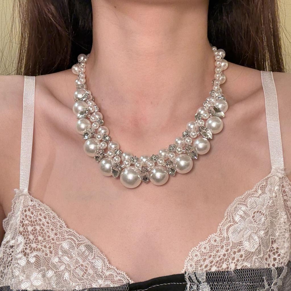 Court Retro Style Pearl Zircon Choker Necklace Female French Light Luxury Temperament High Sense Exquisite Neck Chain Necklace