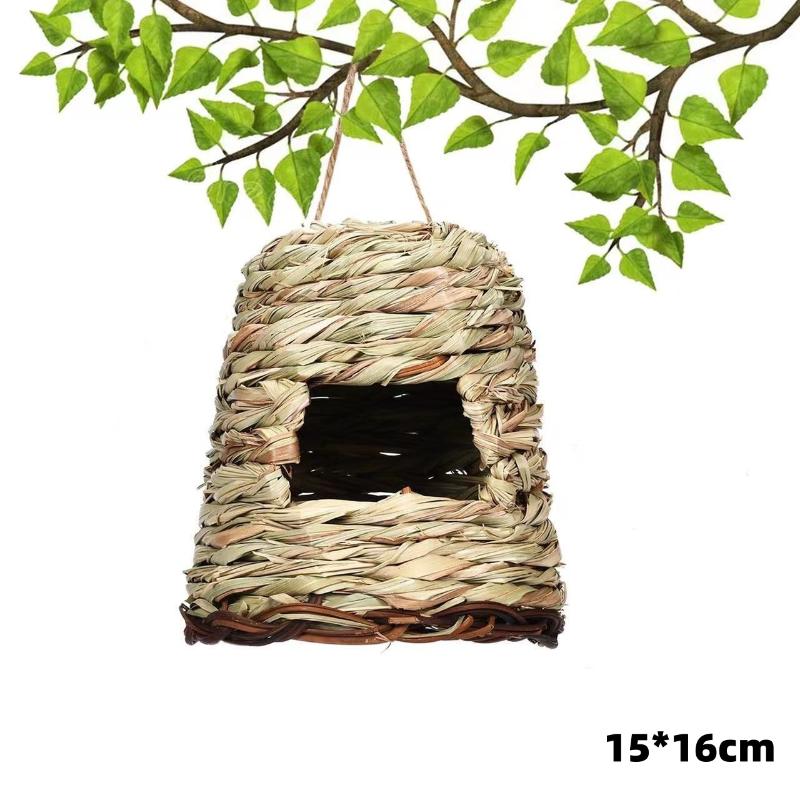 1Pc Outdoor Natural Grass Bird House Handmade Weaved Hummingbird Cage Nest Shelter for Garden Balcony Bedroom Decoration