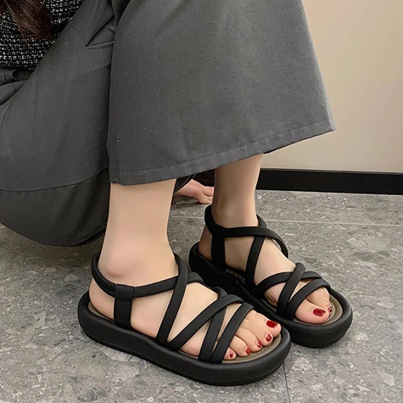 Women's Sandals with Medium Heel Sponge Sole Open Toe Women's Shoes 2024 Women's Sandals Summer Simple Daily Sandals