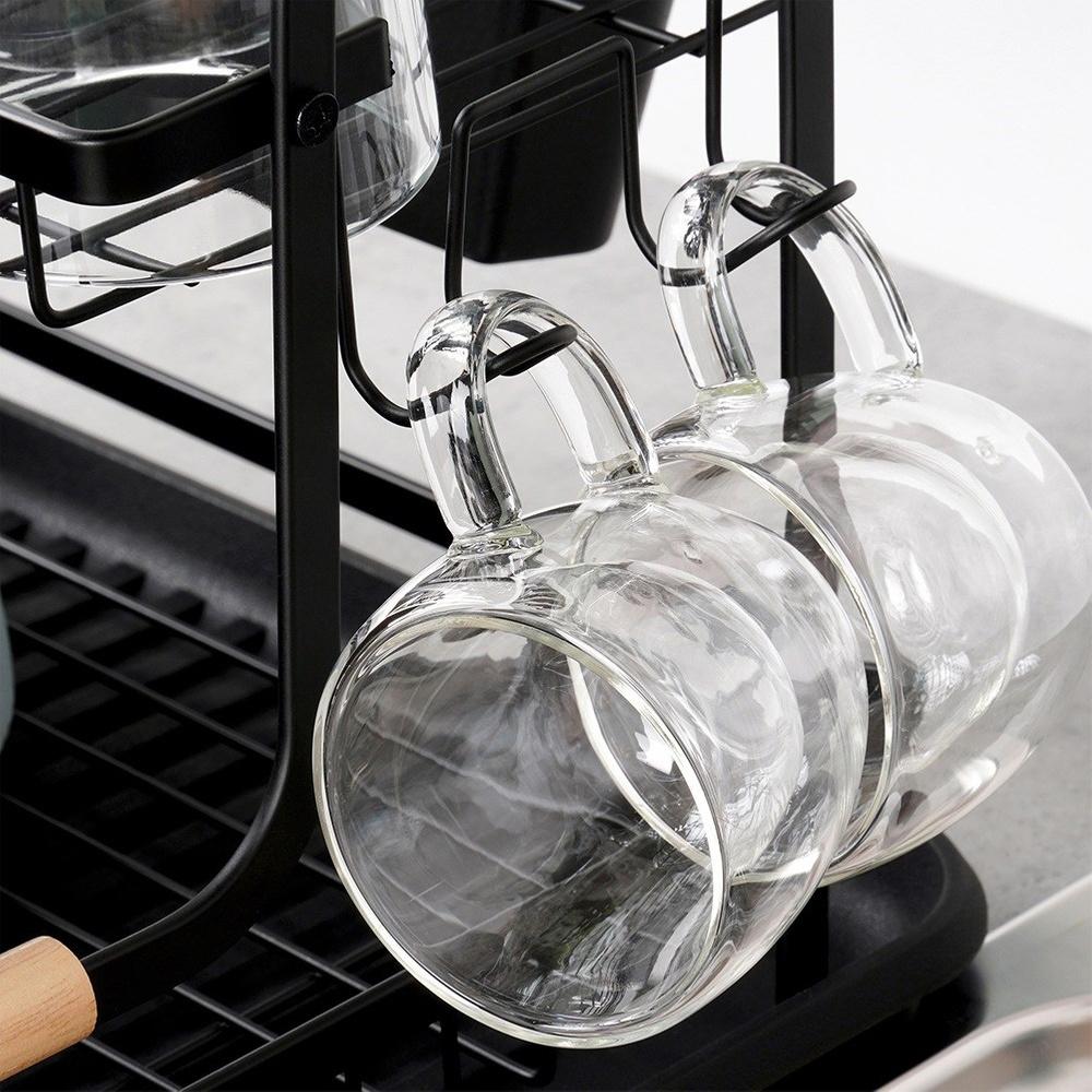 Large Drainer for Dishes, Plates, Cutlery, 2-tier, Black