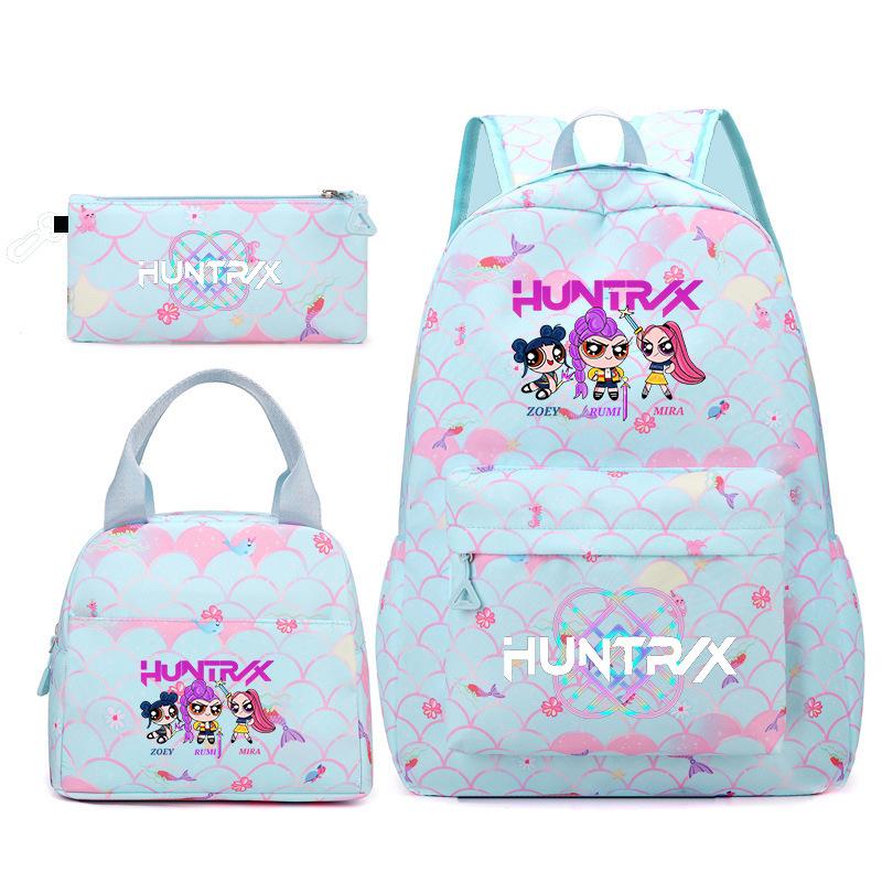 3Pcs/set Cartoon KPOP Printed Backpack with Handbag Pencil Case for Teenager Boy Girl Large Capacity Bookbag Schoolbag Mochila