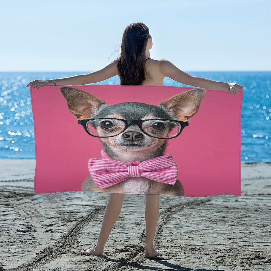 Cats Corgis Dogs Beach Sunglasses Beach Towel, Cute Pets Oversized Quick Dry, Sand Free Lightweight Travel Pool Mat