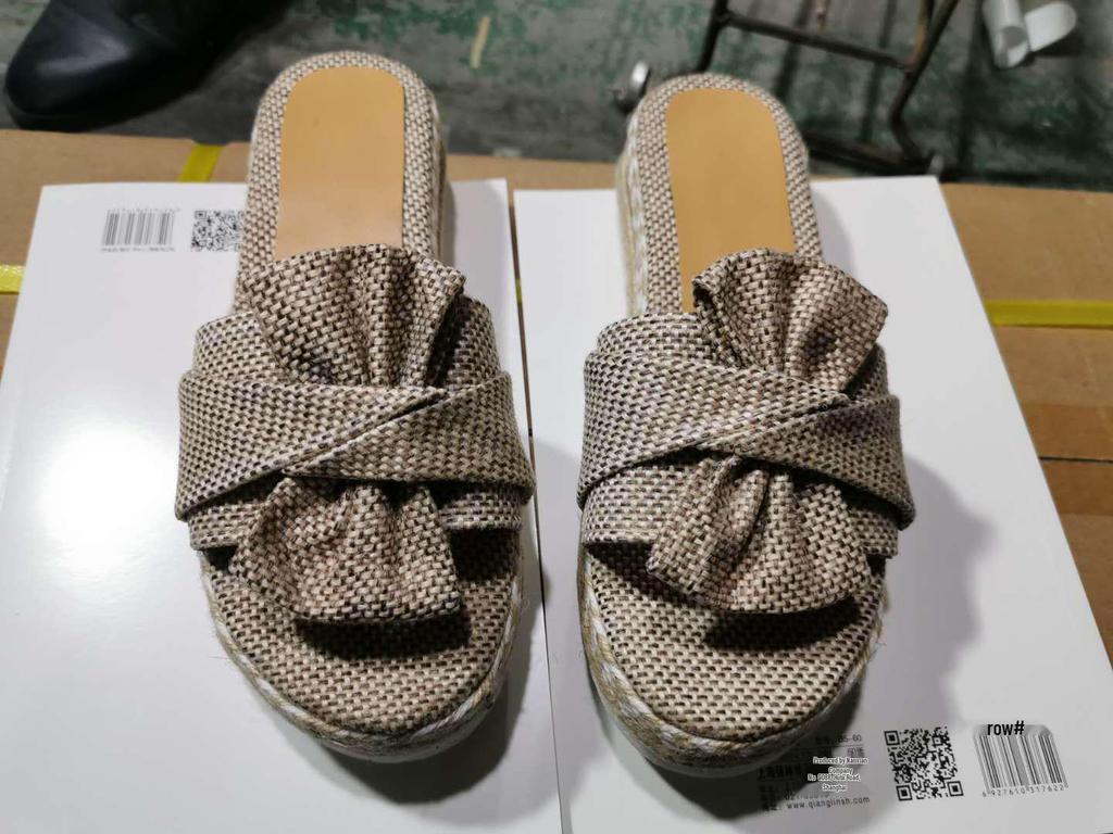2025 Summer Women's Bow Beach Wedge Sandals - European/American Style, Thick Sole, Hemp Rope, Large Size
