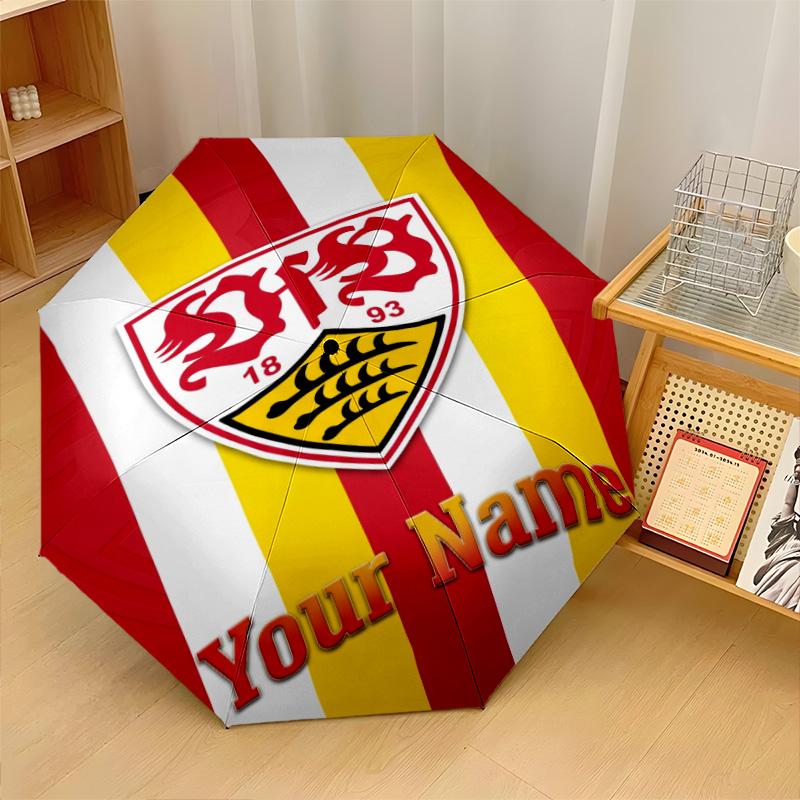 VfB Stuttgart FC Automatic 3‑Fold Umbrella 8‑Rib Windproof Folding Umbrella Sun Rain Protection For Outdoor Travel Daily Use