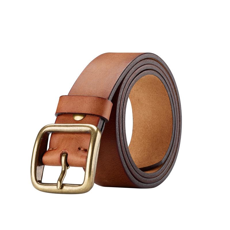 Retro Handmade First-Layer Cowhide Belt, Men'S Genuine Leather Pin Buckle, Fashionable And Personalized Korean Version Of Trendy Middle-Aged And Young