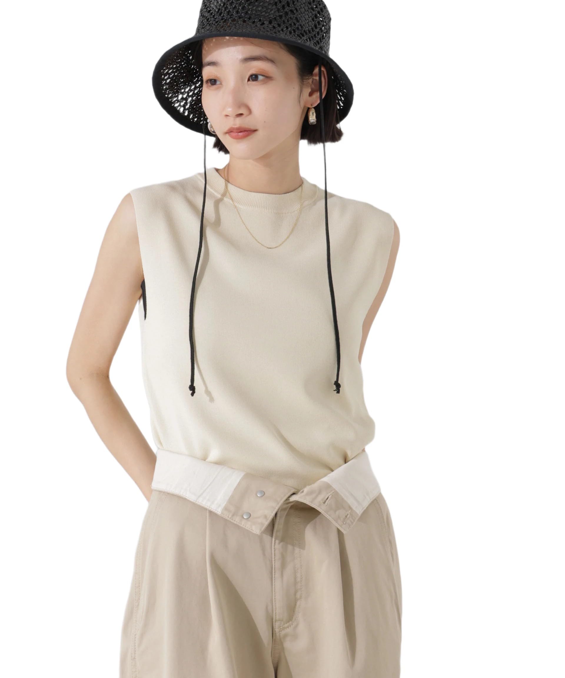 

Nano Universe Machine UV Sleeveless Size F Women s Washable, Protection, Cool-to-the-Touch Knit, 037, Ivory, 673-5122319