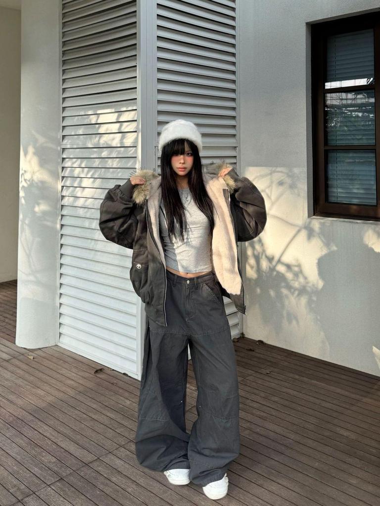 Women's Winter Guochao Zuo Furry Hooded Parka - Super Thick, Water-Washed, Loose Fit Cotton Coat