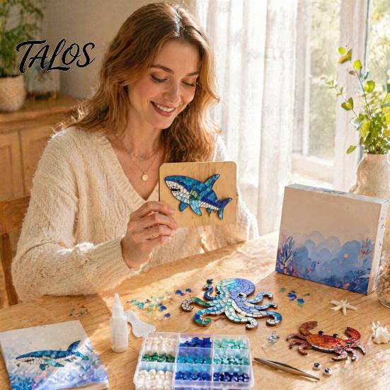 Acryl Ozean Tier Dekoration Oktopus Mosaik Set für Anfänger, DIY Meeresglas Bastelset mit Schritt-für-Schritt Hai Wal Schildkröte Bastelanleitungen,