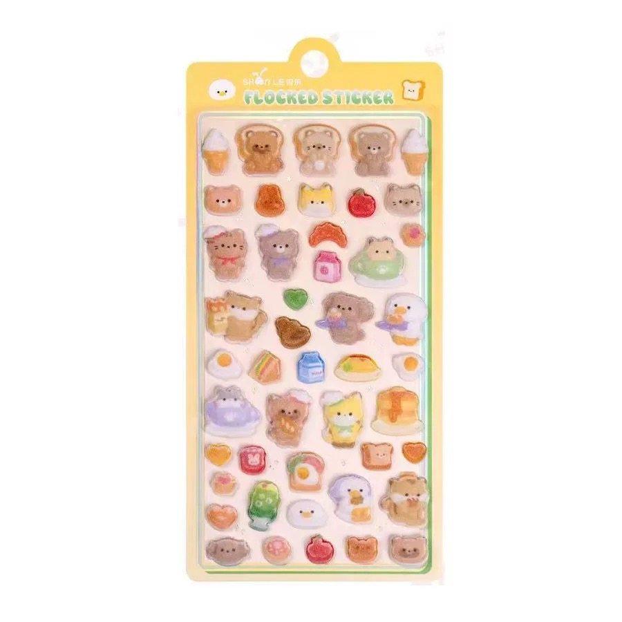 

Kawaii Bear Cat Cartoon Animals Flocked 3D Relief Stickers Journaling DIY Diary Cute Stationery Sticker Decor School Supplies