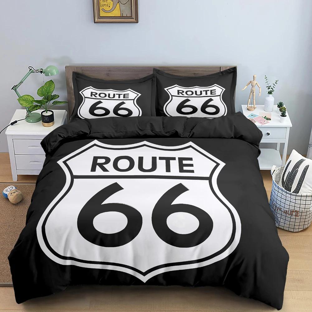 Home Living Luxury Route 66 Print 2/3Pcs Soft Duvet Cover PillowCase Queen and King Size Kids Bedding Set EU/US/AU Size