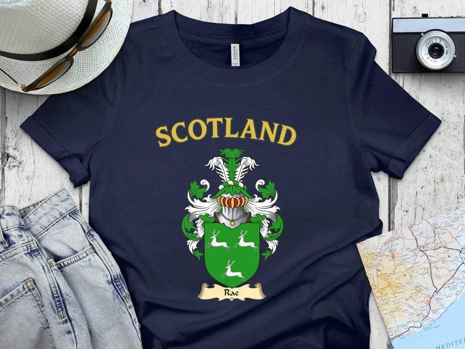Rae Scotland Family Crest Coat of Arms T-Shirt 3XL
