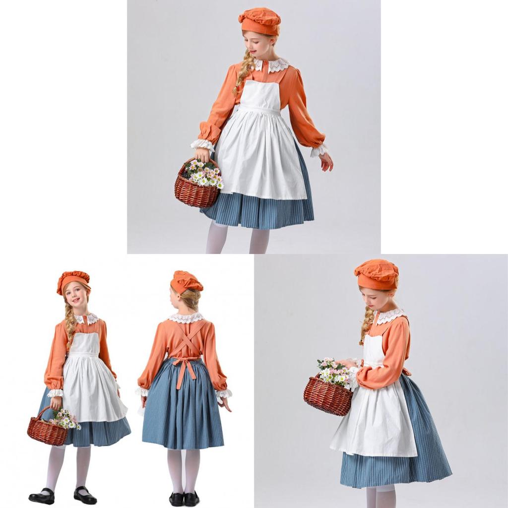 Costume da Contadino Medievale per Bambini con Fantasia a Strisce per Halloween Cosplay Ragazze