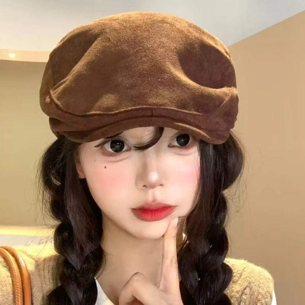 Warm Suede Beret Hats Slim Face Painter Beret Premium Beret Cap Street Trend