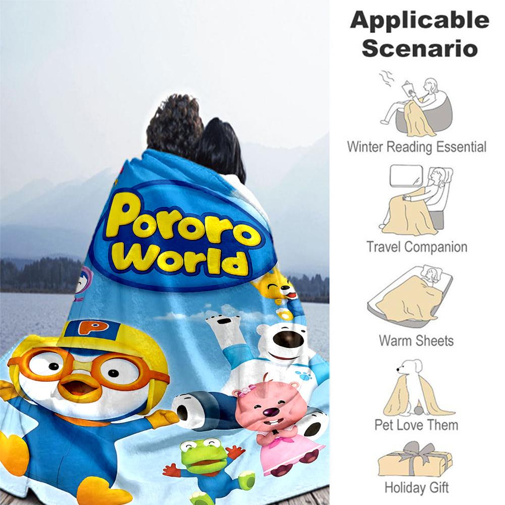 1 st Pororo Äventyr Utomhusfilt Lätt Flanell, Mjuk & Varm, Användning Året Runt för Soffa, Utomhus, Camping, Vardagsrum051