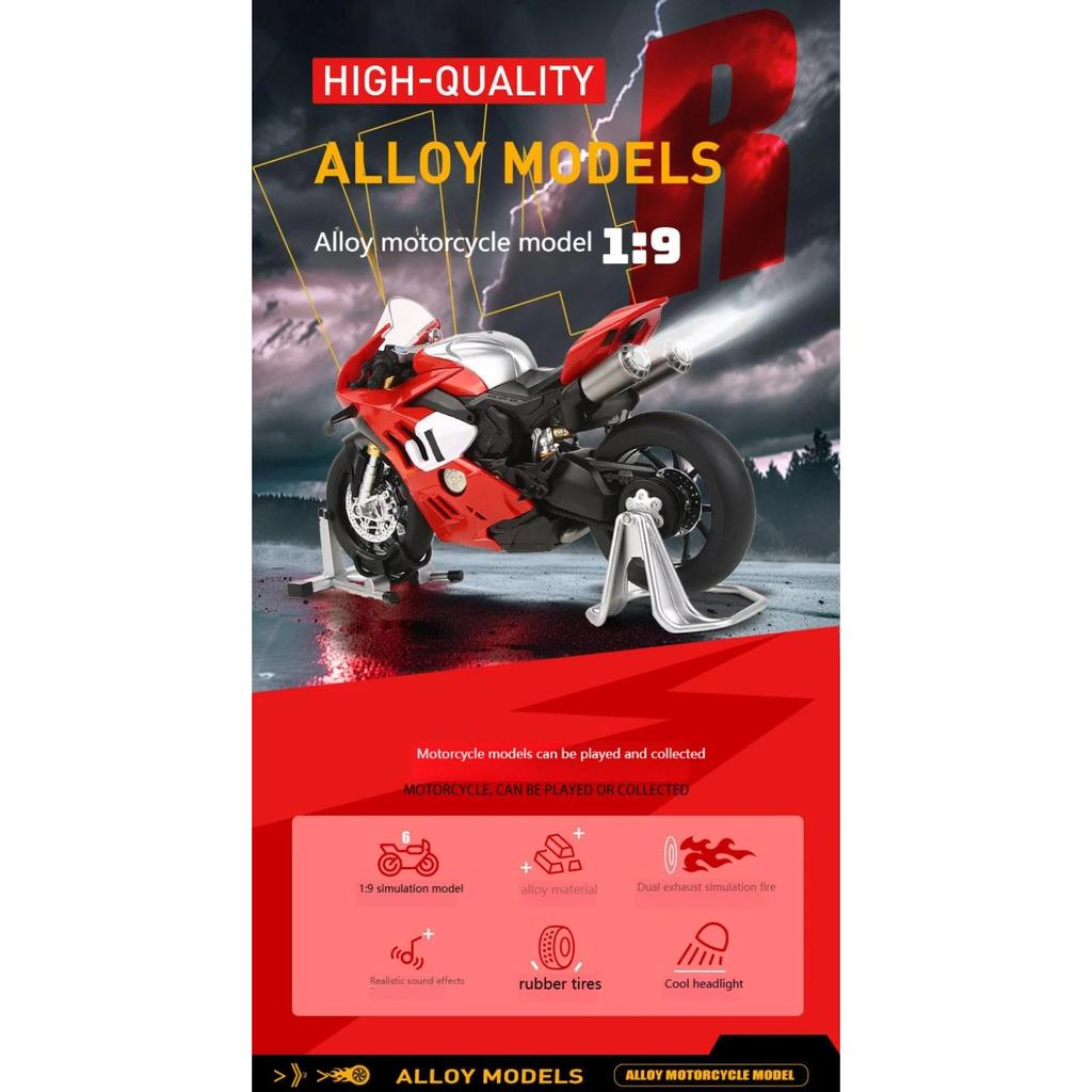 1/9 Ducati Panigale V4R High Performance Superbike Alloy Metal Diecast Model Motorcycle Children Toy Car for Child Sound & Light